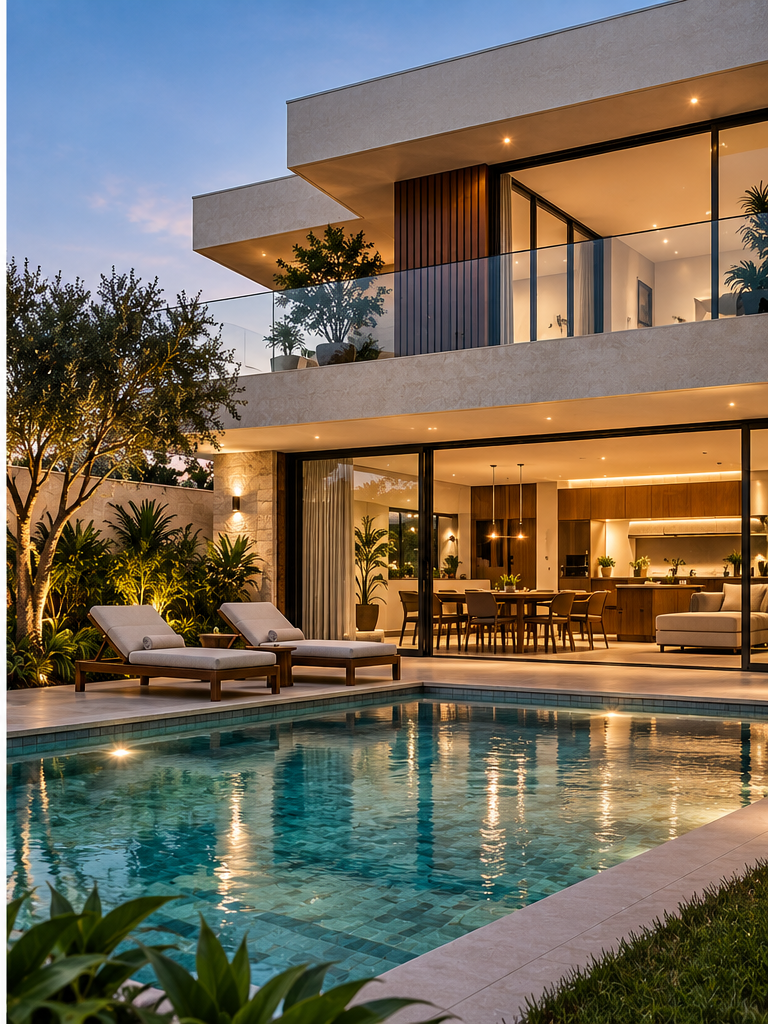 Casa contemporânea com piscina e arquitetura moderna